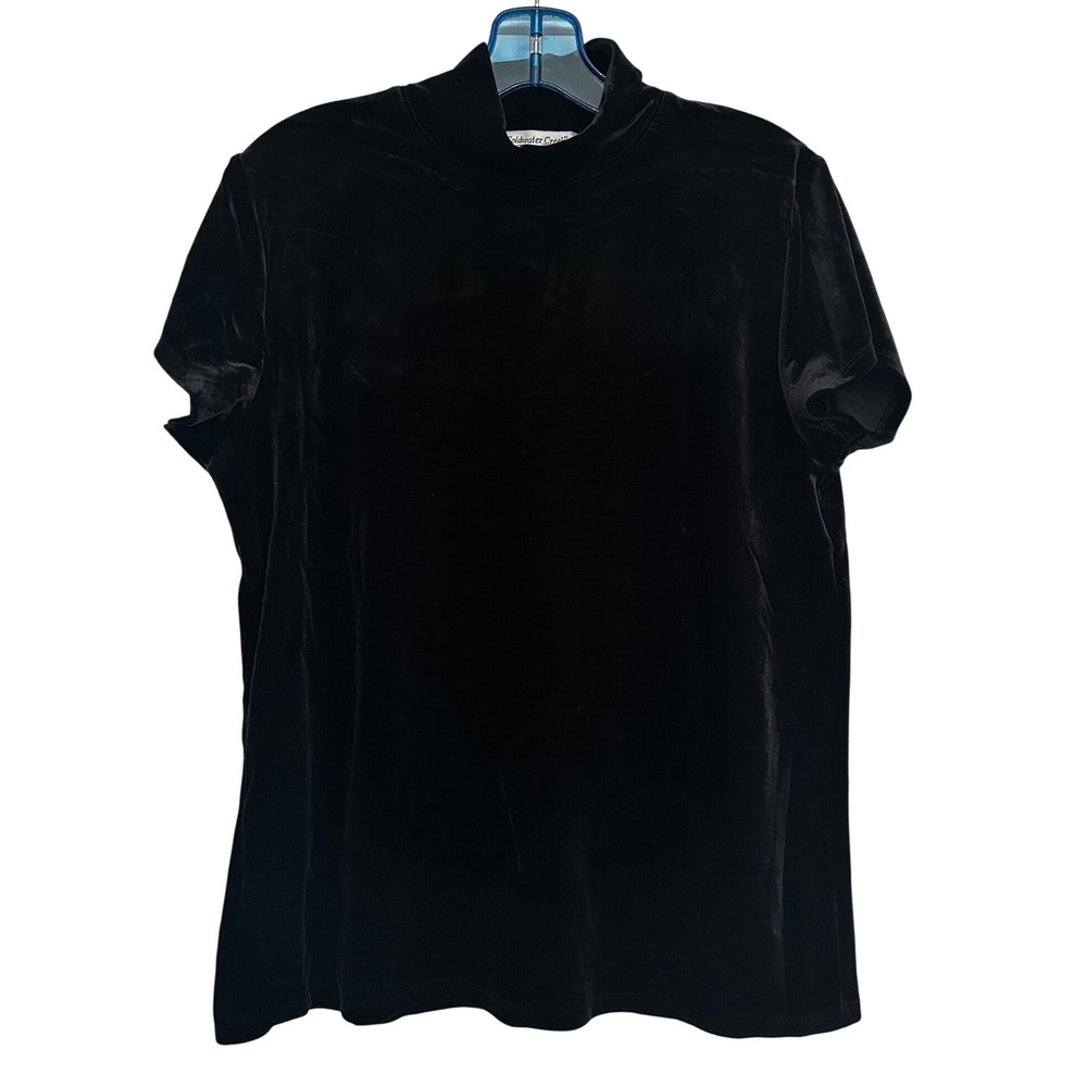 Coldwater Creek Womens Black Velvet Mock Neck Short‎ Sleeve Top M Whimsy 90s New